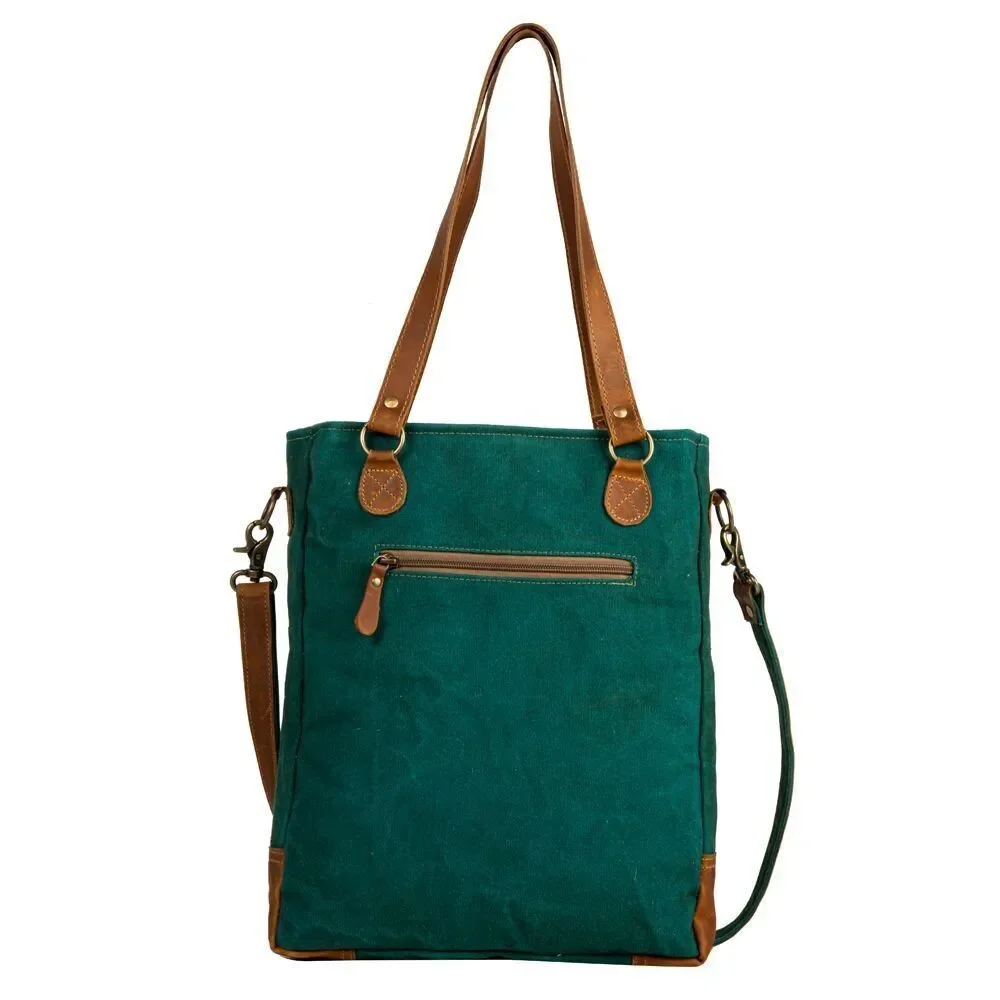 Myra Bag Handmade Templeton Tote Bag Upcycled Canvas & Cowhide Leather